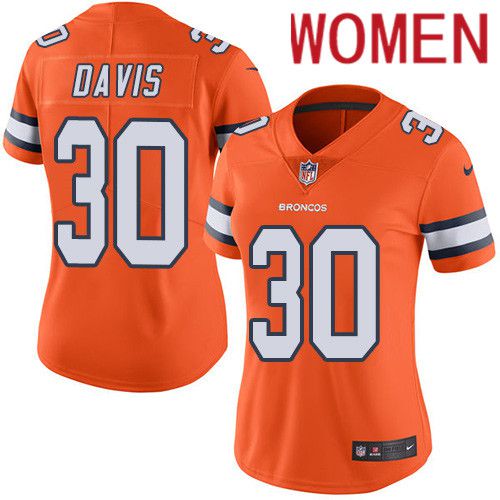 Women Denver Broncos #30 Terrell Davis Orange Nike Rush Vapor Limited NFL Jersey->women nfl jersey->Women Jersey